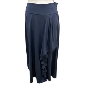 Chaps Navy Cascade Ruffle Midi Skirt pull on size medium